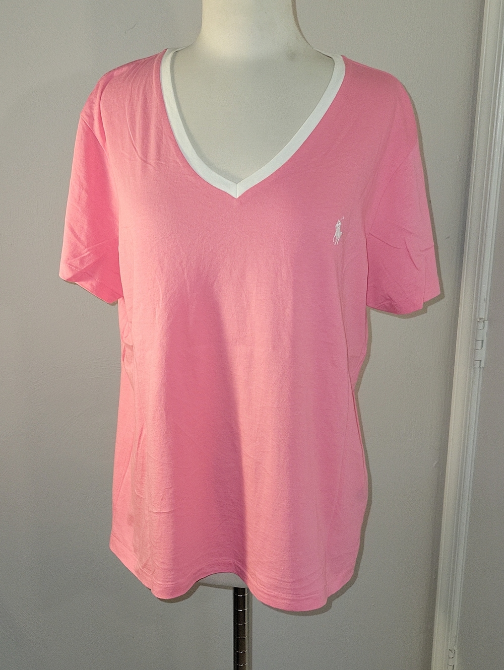Ralph Lauren Pink V-Neck Tee with White Trim